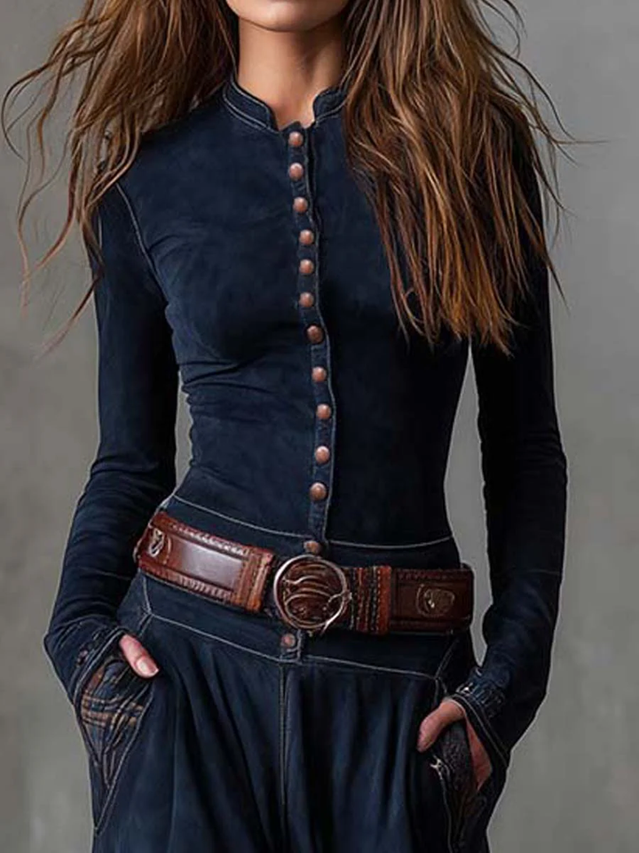 Martina ❘ Vestito lungo vintage in camoscio a quadri blu navy