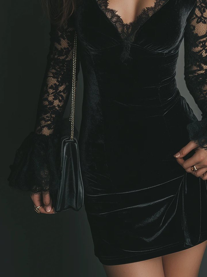 Allegra™ | Abito mini in velluto e pizzo Luna